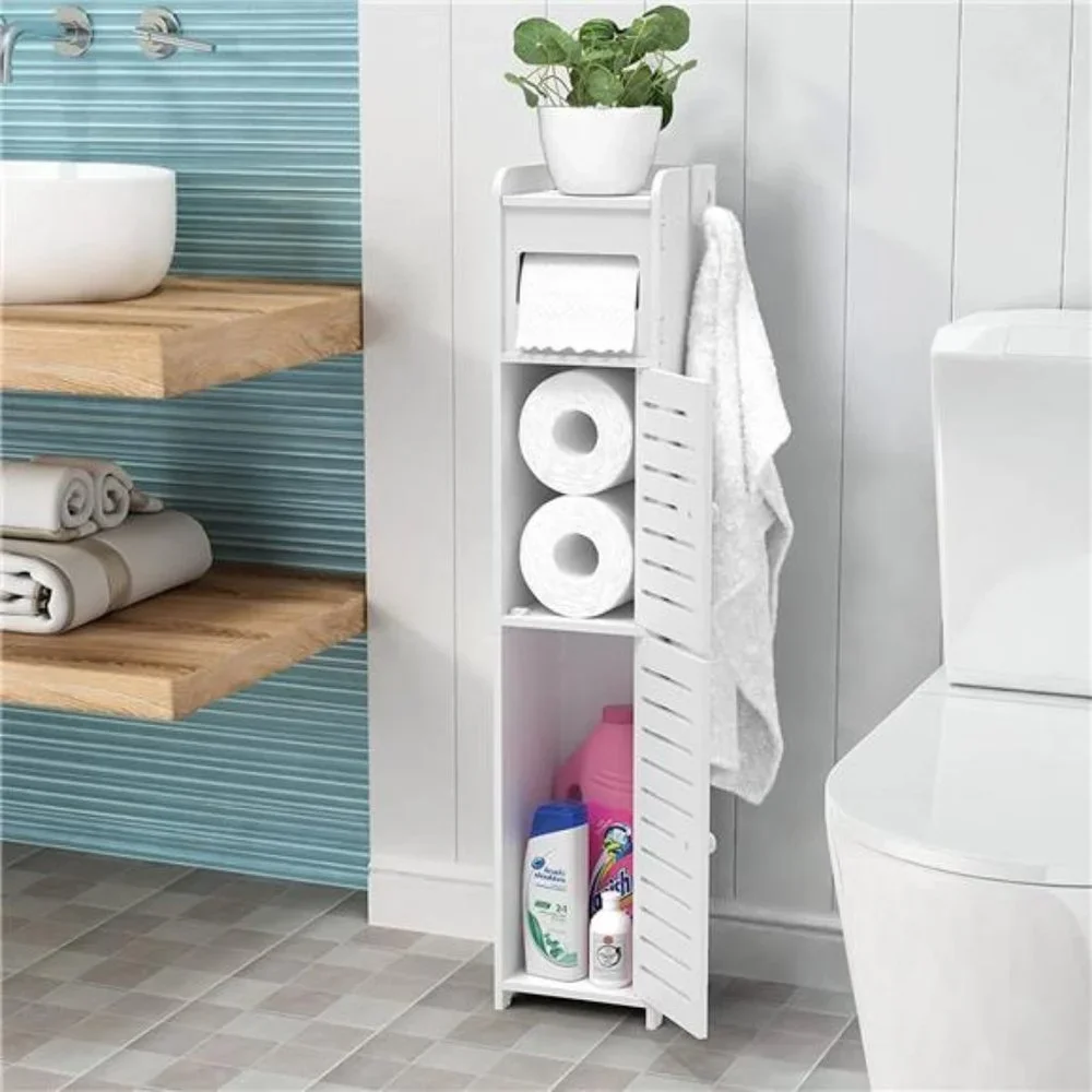 Small Bathroom Storage Cabinet, W5.9 x D6.2 x H31.5, 4 Tier (White)